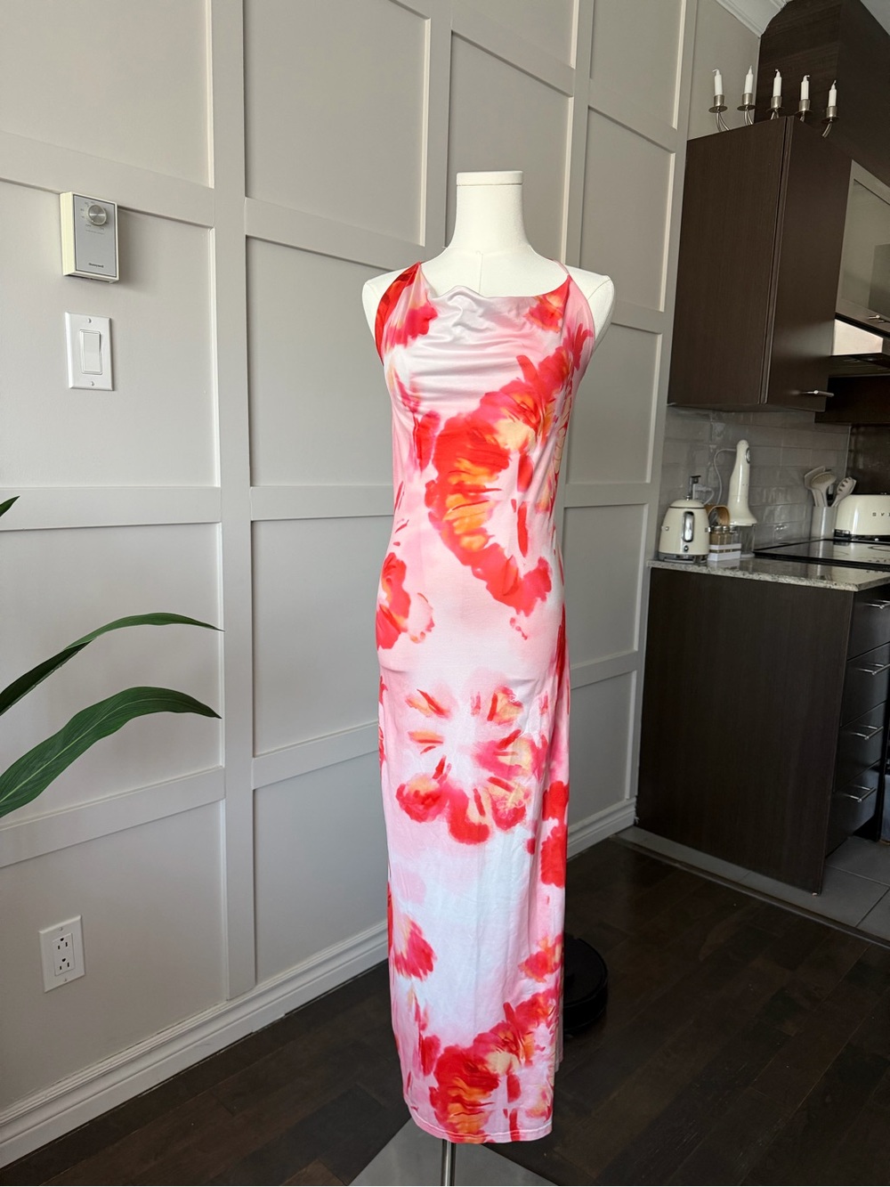 Sleeveless Pink & Red Floral Maxi Dress